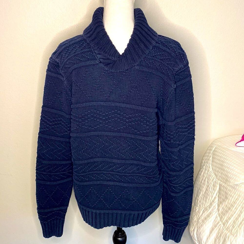 American Eagle Sweater Womens Large 100% Cotton Chunky Cable Wide Collar